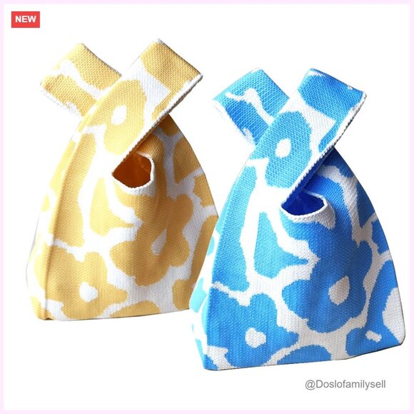 Handbags - Knit Tote Bag Mini Wristlet Handbag 2 Piece Set Polyester Fiber